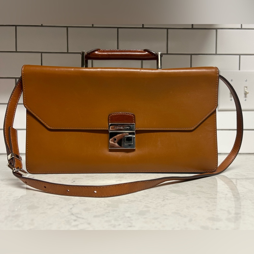 Michael Kors Unisex Cooper Pebbled Genuine Leather Brompton Briefcase Brown NS